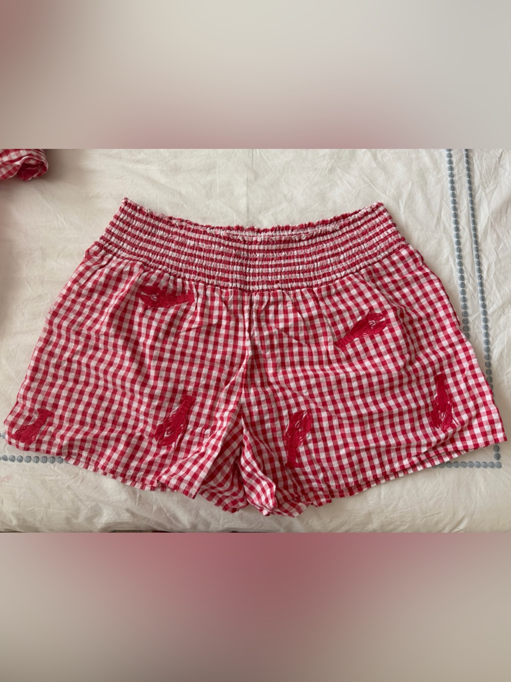 Vineyard Vines Red and White Gingham Smocked Waist Shorts